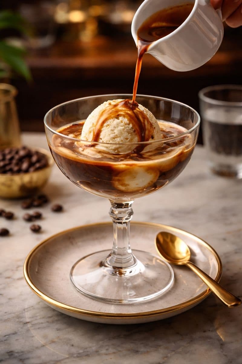 affogato servido en una copa de cristal